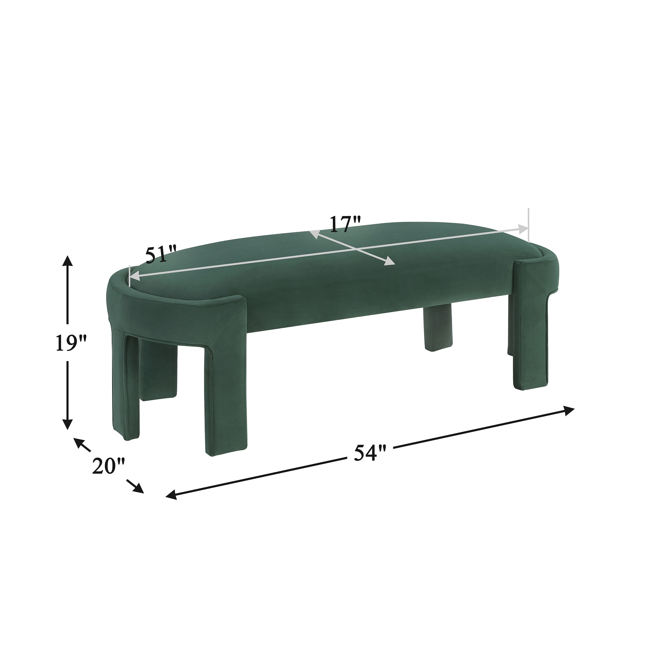 OakvillePark Veywood Velvet Bench, Green