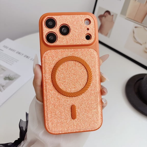 ShellTech Magnetic Case for iPhone 17 Pro Max Compatible with MagSafe, Women Girls Cute Glitter Sparkly Cell Phone Case with Camera Raised Cover Protection, Shockproof Slim Luxury Bling Cover,Orange