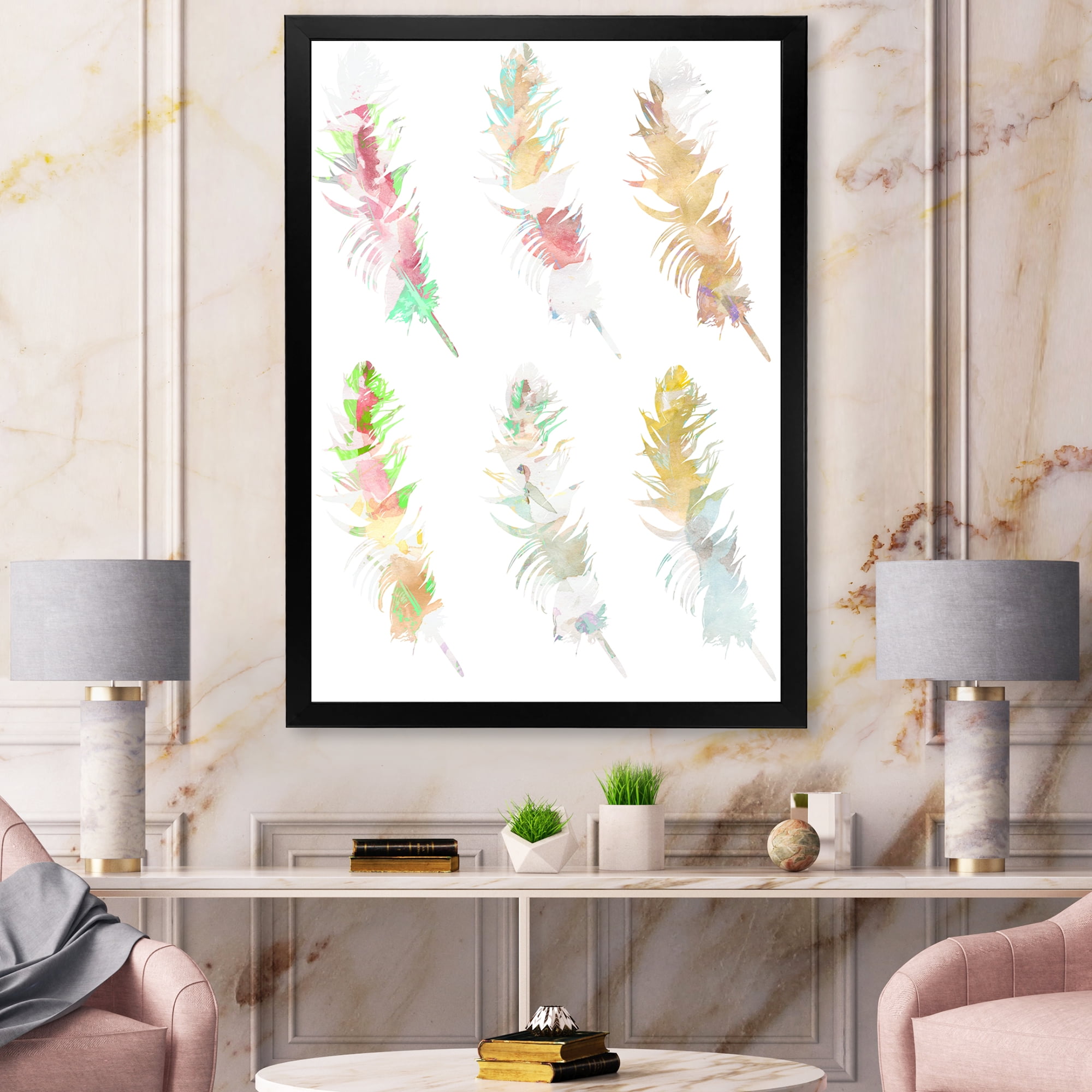 Designart 'Vibrant Boho Art Feather In Rustic Bright Colors' Bohemian & Eclectic Framed Art Print