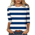 thumbnail image 2 of POTETI Tops for Women Blue Stripe Casual Crew Neck Printing Blouse 3/4 Sleeve T-Shirt Tops, 2 of 4