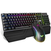 HAVIT Havit Mechanical Keyboard and Mouse Combo RGB Gaming 104 Keys Blue Switches Wired USB Keyboards with Detachable Wrist Rest, Programmable Gaming Mouse for PC Gamer Computer Desktop (Black)