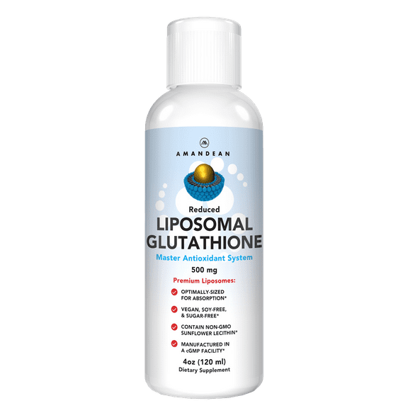Amandean Liposomal Glutathione Supplement | Liquid Reduced Setria L Glutathione 500mg | Immune Support, Brain Function, Anti-Aging, Detox, Skin Health | Non-GMO Sunflower Lecithin | Soy-Free & Vegan