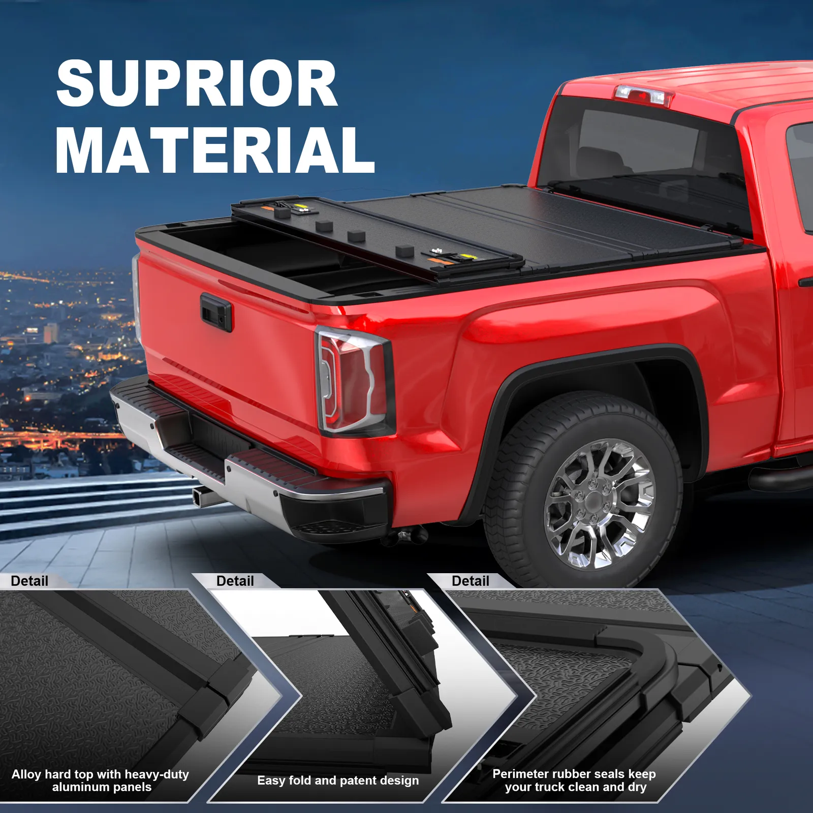 MOSTPLUS 5.8FT 4-Fold Hard Bed Tonneau Cover for 14-18 Chevy Silverado GMC Sierra w/ LED