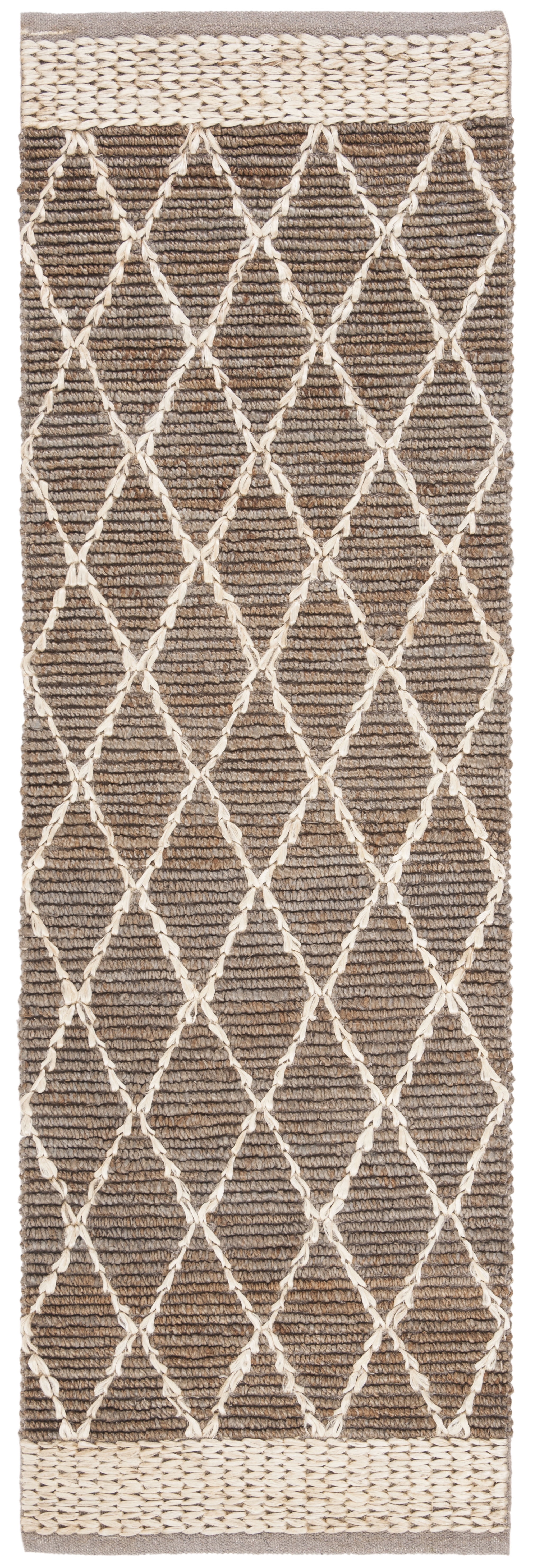 SAFAVIEH Natural Fiber Ingram Geometric Runner Rug, Natural/Grey, 2'6" x 8'