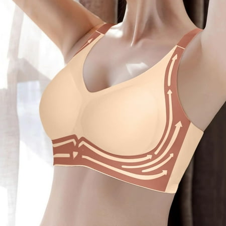 PRORMOOW Wireless Bras  Seamless Bras  Push Up Bras  Plus Size Bras  Sports Bras for Women  Women s Large Size Seamless Steel Ring Sports Gathering Fixing Cup Bra  Watermelon Red  42