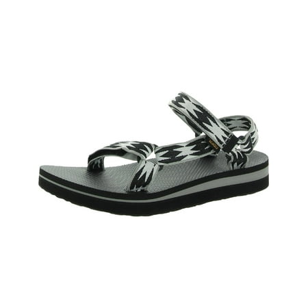 

TEVA Womens Black Geometric Quick-Dry Strappy Cushioned Asymmetrical Midform Round Toe Wedge Slingback Sandal 11