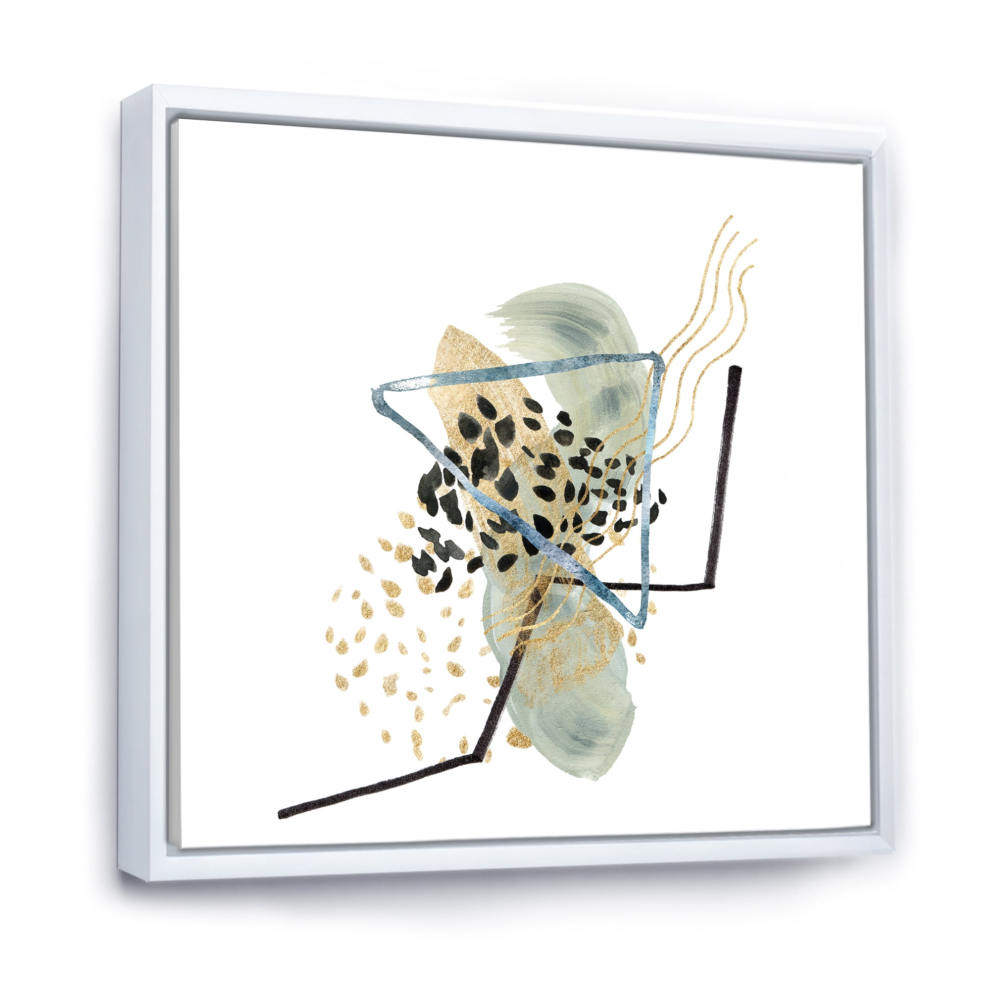 Designart 'Minimalistic Golden Polka Dots and Ink Mountains' Modern Framed Canvas Wall Art Print