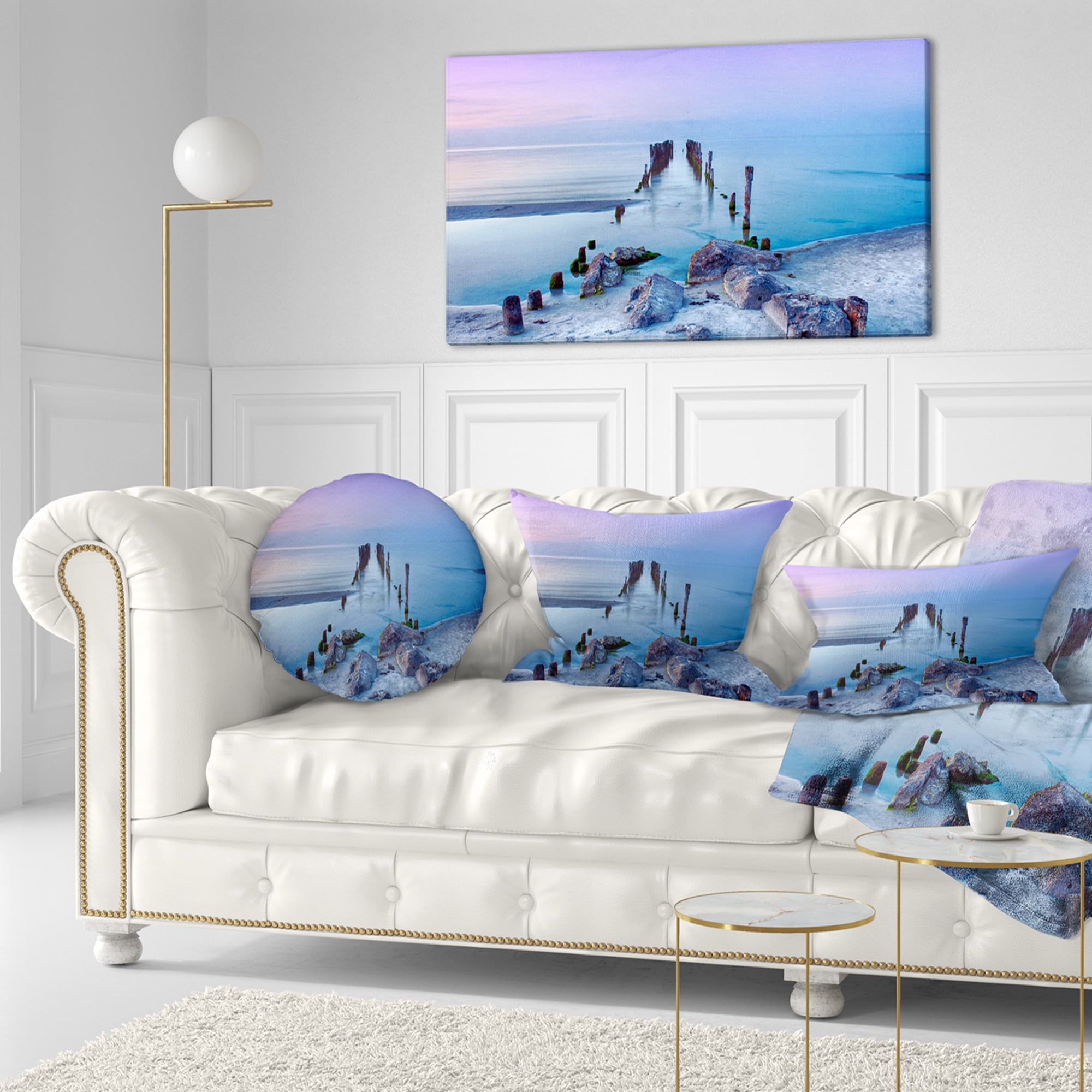 Designart Old Pier and Bridge in Light Blue - Sea Bridge Throw Pillow - 12x20