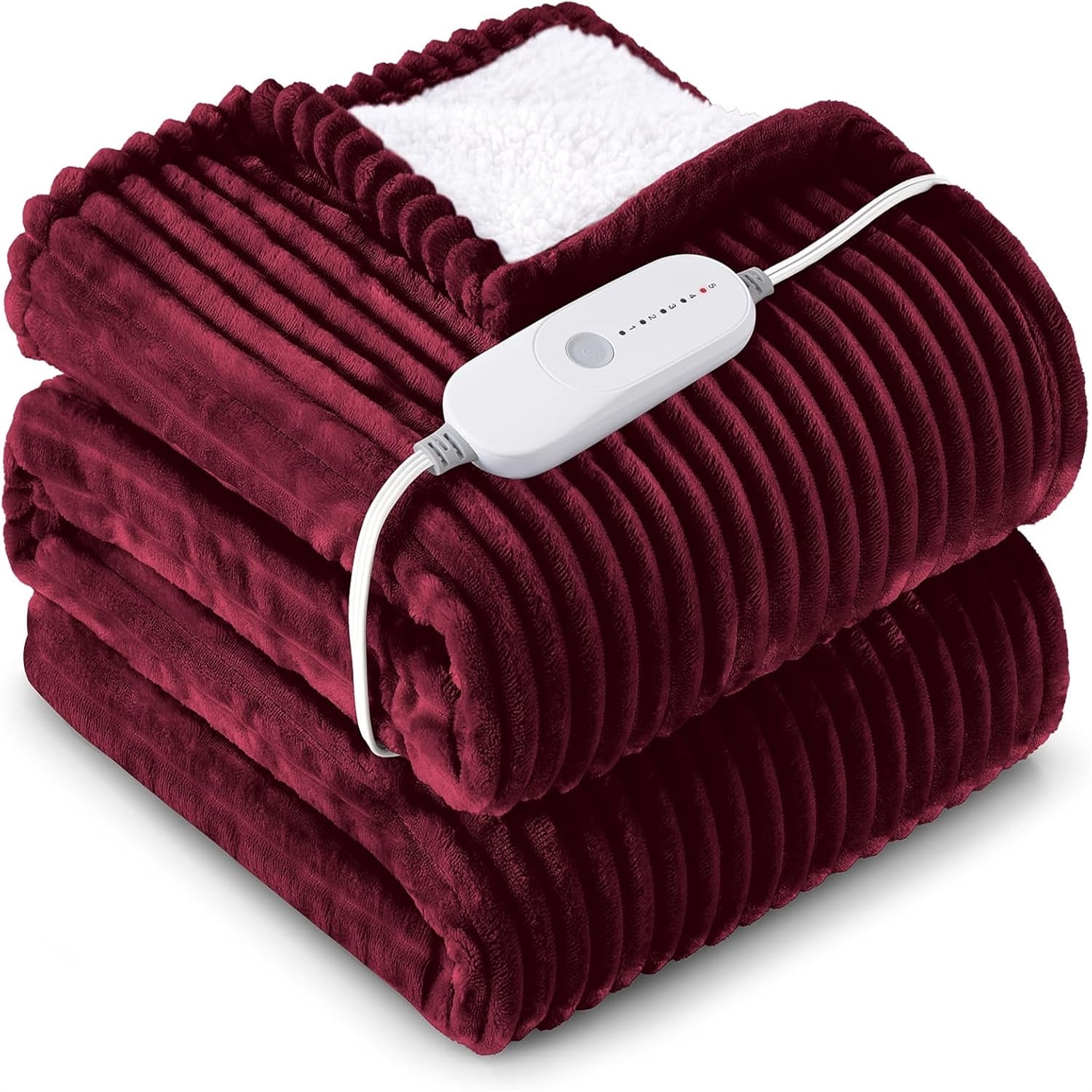 Heated Blanket Electric Twin, Soft Flannel Sherpa Heater 5 Heat Settings and 10 Hours Auto Shut-Off Heating Blanket Over-Heat Protection Machine Washable,Red