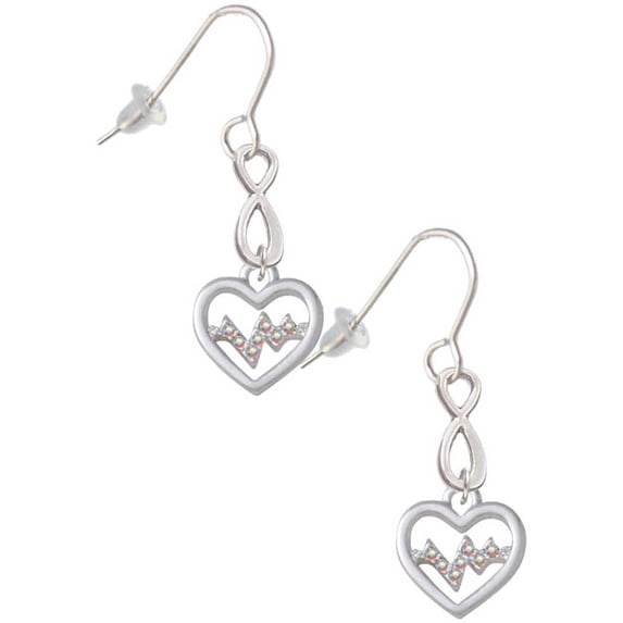 Delight Jewelry Silvertone Heart with AB Crystal Heartbeat Silver tone Infinity French Earrings