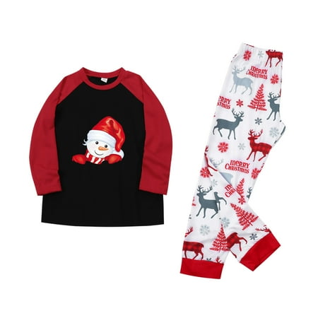 

gyujnb Christmas Pajamas Family Christmas Pajamas Set Sonwmen Print Raglan Sleeve Top And Printed Pants Homewear For Kids