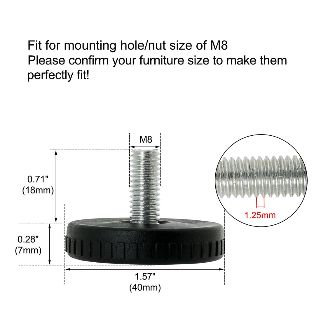 Unique Bargains 24Pcs M8 x 18 x 40mm Adjustable Leveling Feet for Chair Sofa Leg