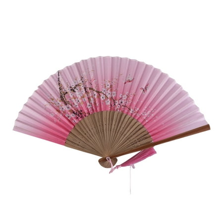

Oriental Cherry Folding Fan Ancient Silk Fan Lovely Sakura Hand Fan Vintage Elegant Floral Fan for Summer Decor
