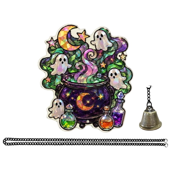 Halloween Acrylic Door Hanger with Bell and Chain, Spooky Porch Decor for Front Door, Festive Fall Hanging Ornament 1 Pack
