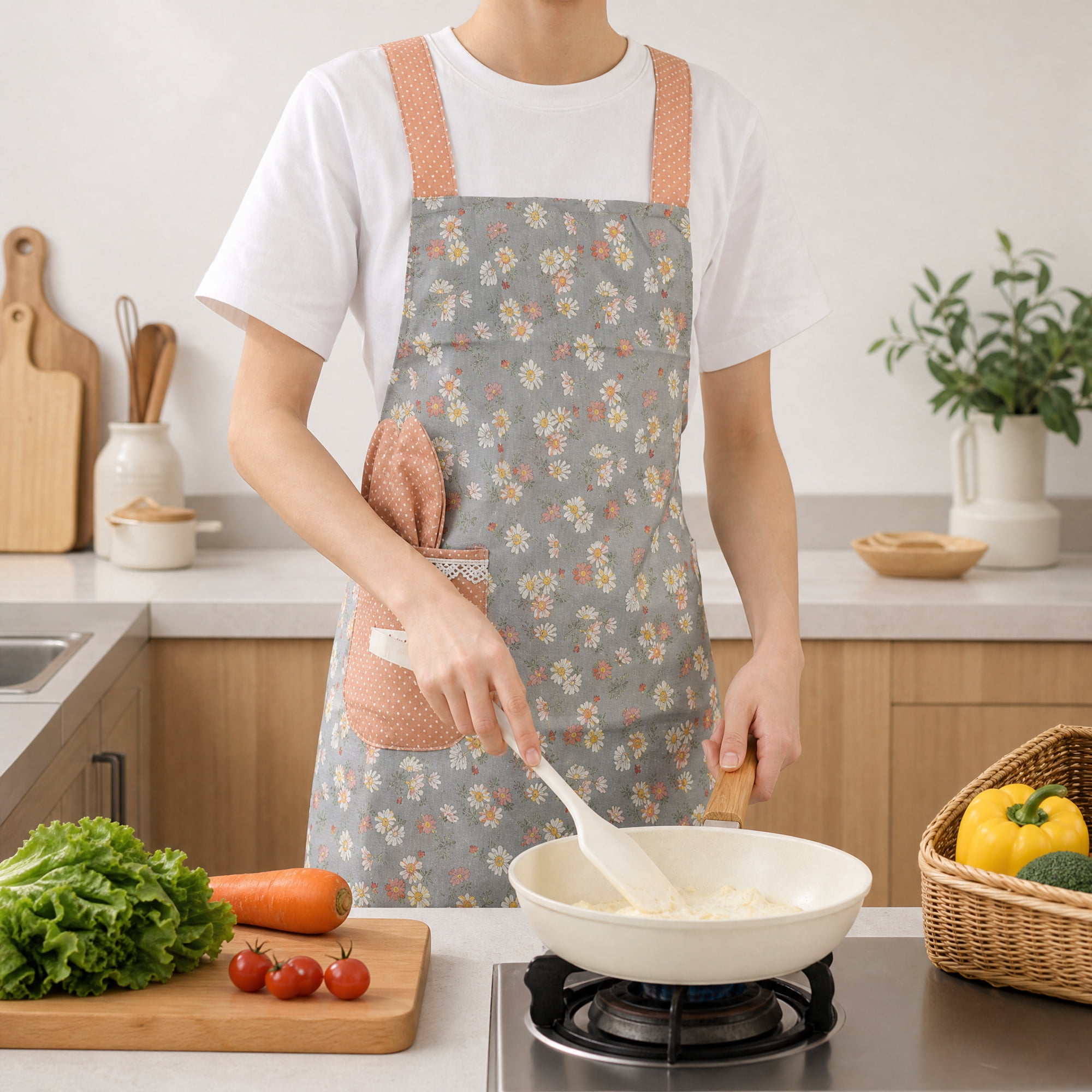 Unique Bargains Flower Pattern Kitchen Cooking Aprons for Home Blue