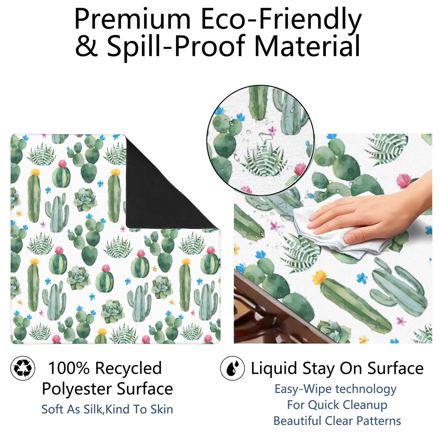 Square Plants Mahjong Mat 31.5 Inches Constructed from Durable Rubber with Anti-Slip Properties and Noise Dampening Technology for Multi-Functional Table Top
