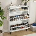 thumbnail image 4 of Veanerwood Shoe Cabinet with 2 Flip Drawers Entryway Wooden Sturdy Shoes Rack with Open Storage Shelf, White, 4 of 13