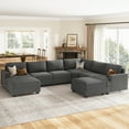 thumbnail image 1 of HONBAY 128.1" U Shape Sectional Sleeper Sofa Bed Corduroy Oversized Couch with Storage for Living Room, Dark Grey, 1 of 10
