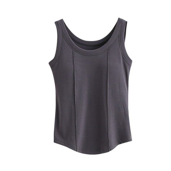 Hueook Vest Tops for Women Women's Summer with Chest Cushion Camisole Bottom Layer Sleeveless Brown L