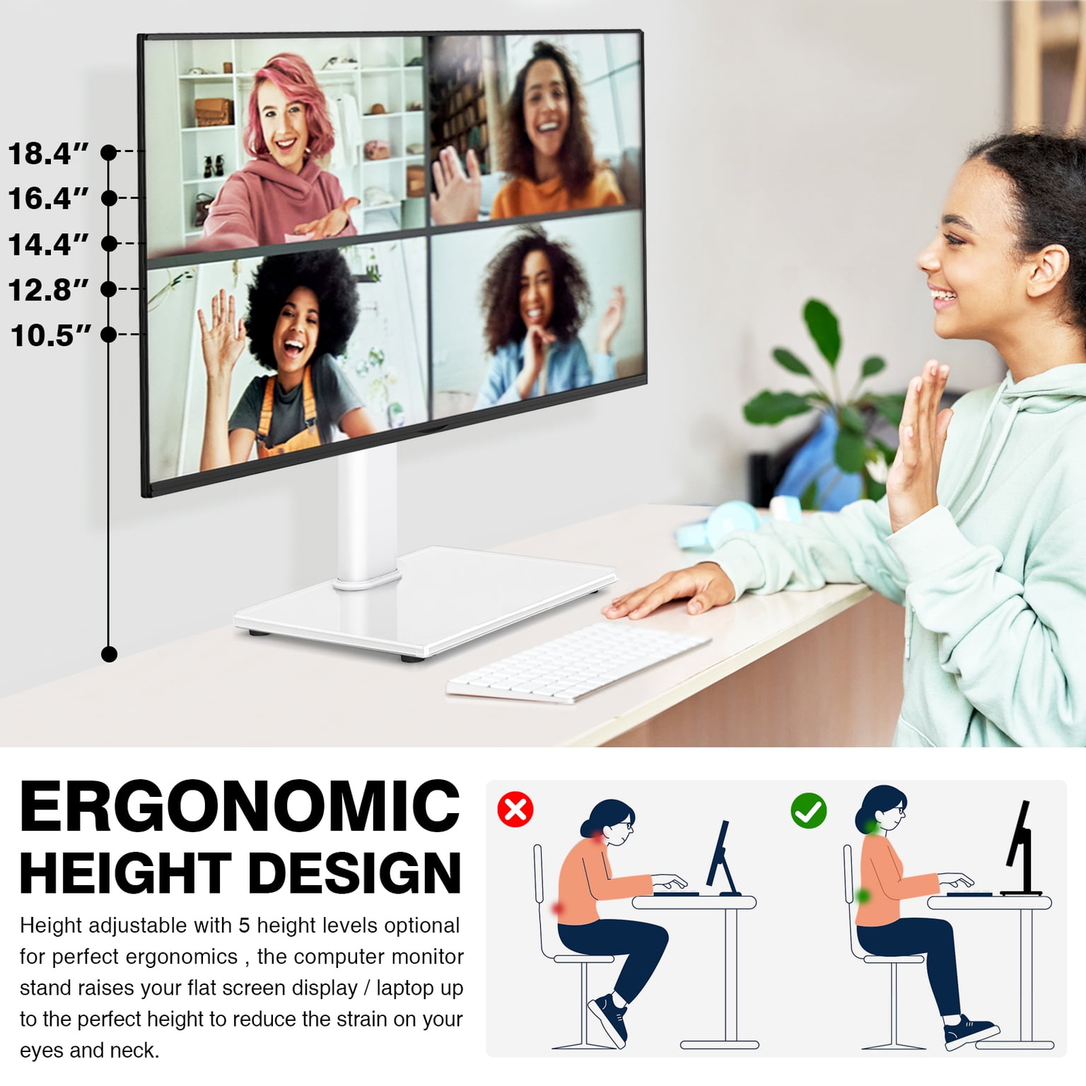 TAVR Furniture 360° Rotatable Table Top TV Stand for 13-32 inch TVs, 44 lbs Capacity, VESA 75x75mm 100x100mm, White