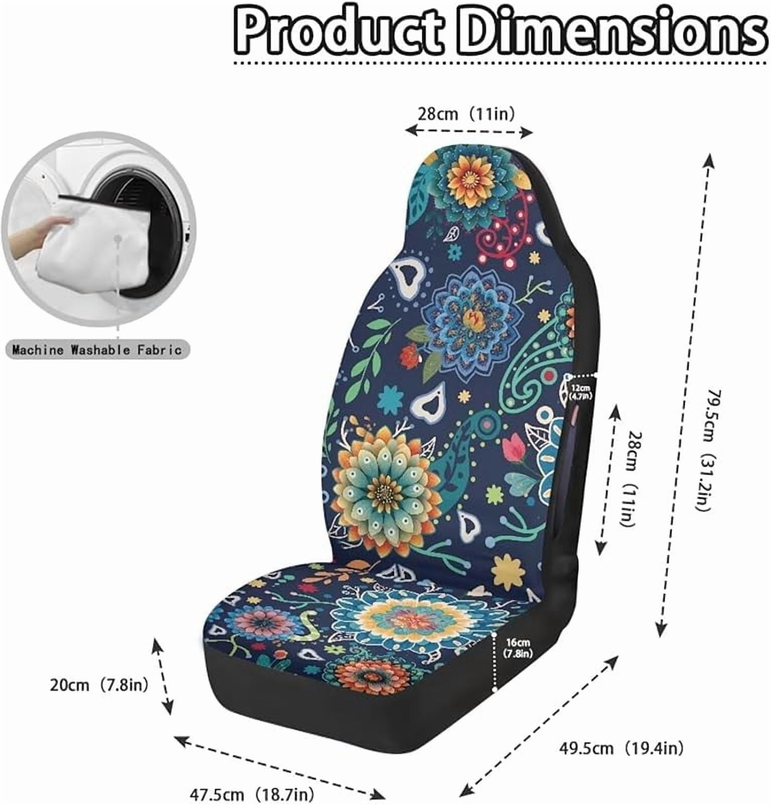 Boho Floral Blossom Car Seat Covers Front Set Lightweight Waterproof Automotive Car Interior Covers Universal Fit for Most Car Interior Covers for Sedan Truck SUV,Pack of 2