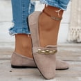 thumbnail image 3 of Rokment Womens Dressy Shoes 2026 Stylish Casual Metallic Chain Suede Low Heels Business Office Work Formal Flat Comfortable Walking Slip on Loafers Fall Khaki Size 8.5, 3 of 6