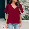 thumbnail image 2 of Womens Summer V Neck Chiffon Blouses Ruffle Short Sleeve V Neck Solid T Shirts Tops Dressy Casual Loose Tunic Tees Shirts, 2 of 7