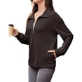 thumbnail image 6 of BODOAO Women Tops Quarter Zip Fall Winter Spring Tunic Casual Oversized Sweatshirt Knit Long Sleeve Lapel Half Zip Sweatshits Loose Waffle Knitted Pullover Sweatshirt V Neck Fall Outfit 2025 Coffee M, 6 of 8