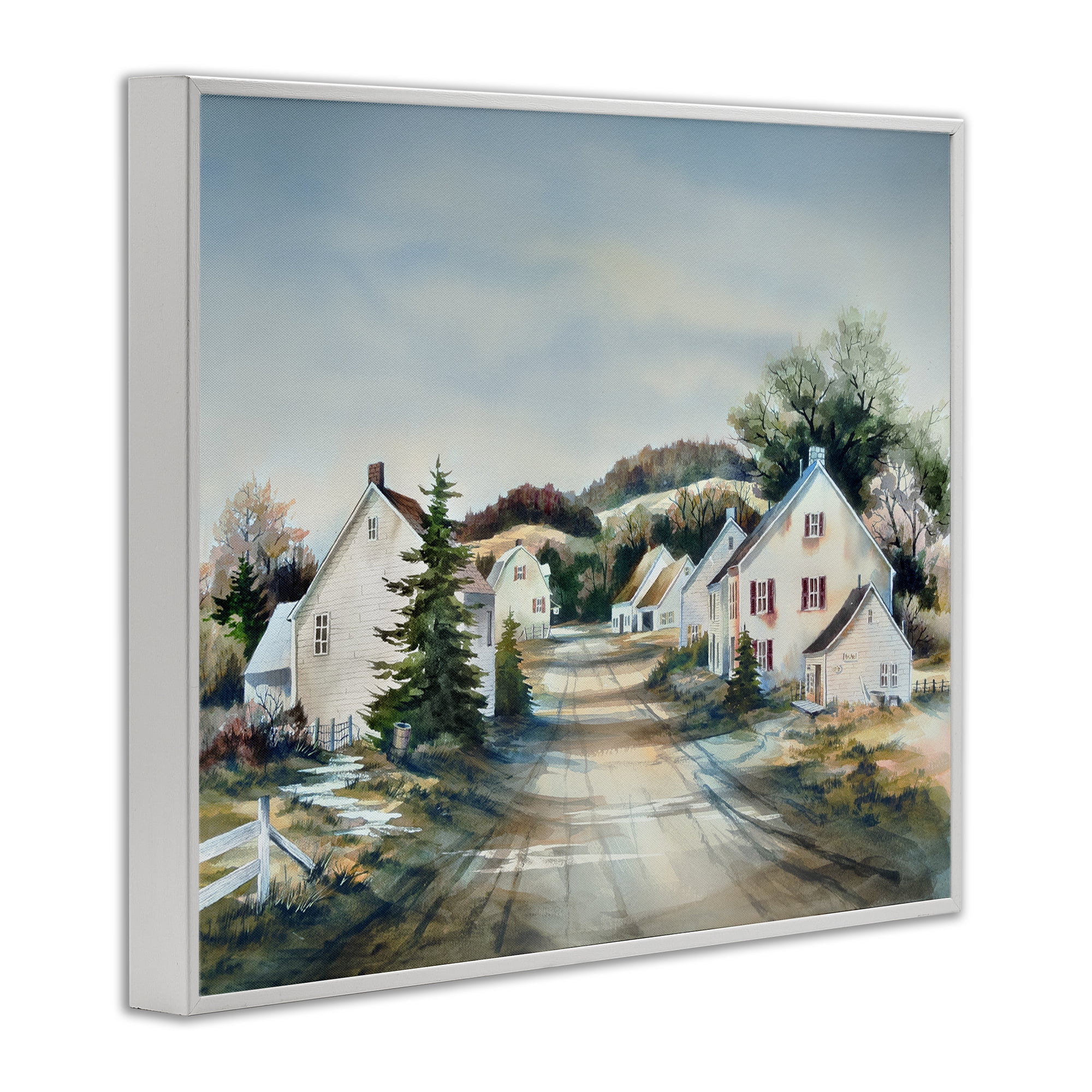 Stupell Industries Tranquil Village Road & Houses White Framed Giclee Art, design by Owen Wexler