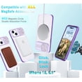 thumbnail image 3 of Clear Case Compatible with iPhone 15 MagSafe Sliding Camera Lens Cover with 1 Screen Protector, [Strong Magnets][Anti Yellow] Anti Scratch Acrylic Back Soft Frame iPhone 15 Case 6.1"(Purple), 3 of 17