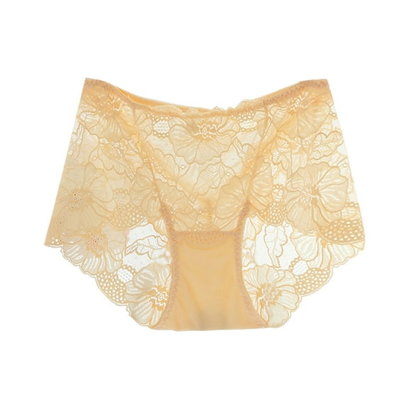YWDJ Womens Lace Panties Lightweight No Show Sexy Lace Underwear Lingerie Thongs Panties Ladies Hollow Out Underwear Beige XL