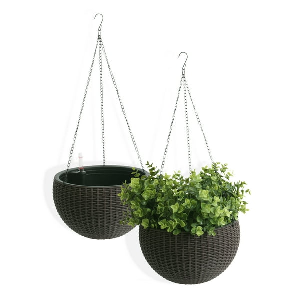 Algreen Wicker 10&quot; Hanging Basket Planter with Watering