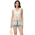 thumbnail image 2 of Crochet Vest Sleeveless Boho Lace Cardigan Stylish and Cute Cover Up, X-Large, Beige, 2 of 6