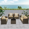 thumbnail image 2 of Cozyhom 10 Piece Brown Outdoor Patio Furniture Sets, Wicker Rattan Conversation Sofa Set with Beige Cushions for Backyard Balcony Garden Poolside Porch, 2 of 7