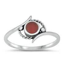 CHOOSE YOUR COLOR Red Simulated Agate Ring .925 Sterling Silver Bali Curl Band CZ Female Size 4