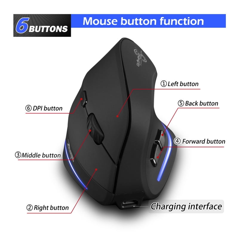 Lefon F35 Wireless Mouse Vertical 2.4G Rechargeable Ergonomic Mouse 2400 DPI Optical Gaming Mice for Computer Laptop PC Mac IOS