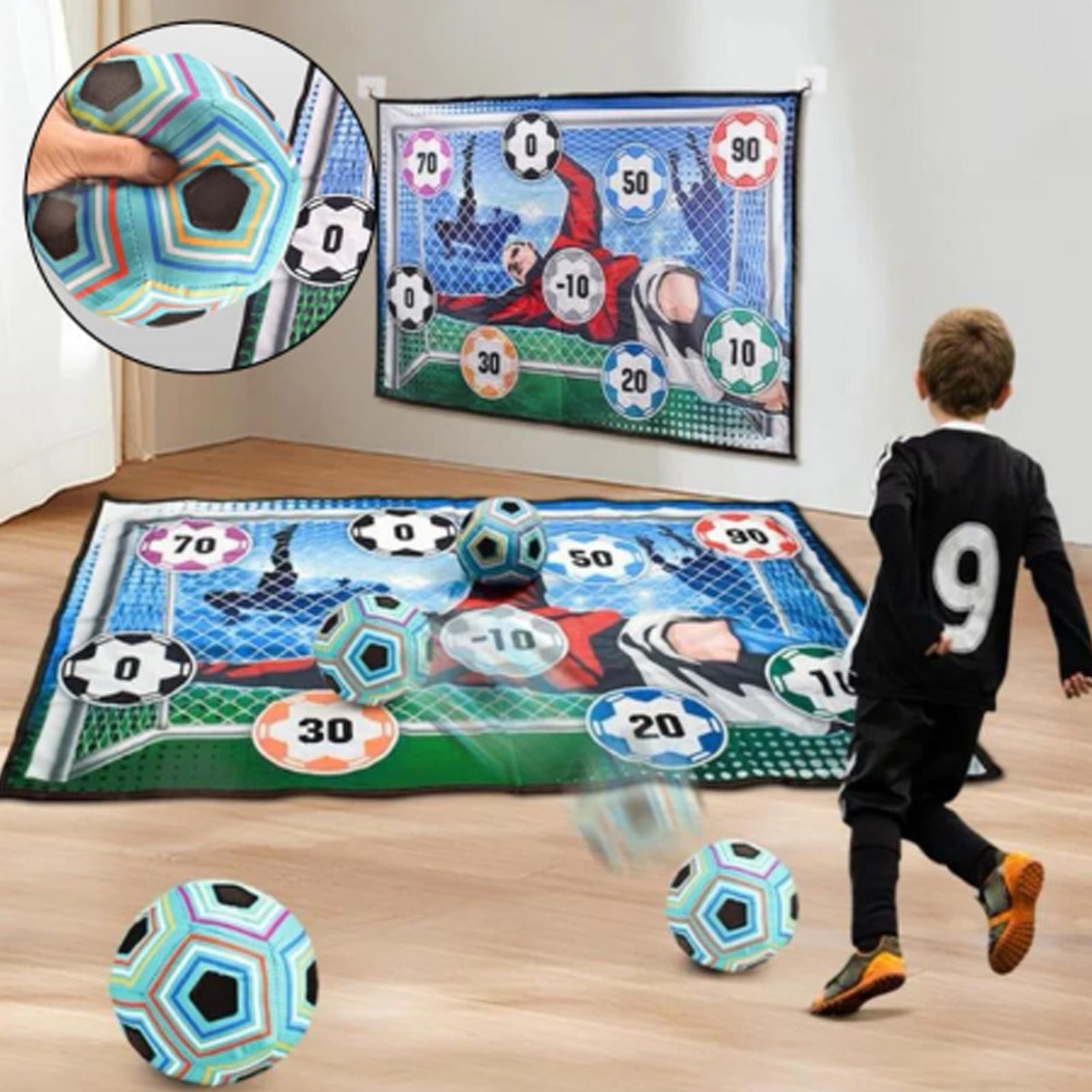 Kit De Football D'intérieur Pour Enfants - But En Flanelle 150x100 Cm + 2 Ballons Souples - Pour 3-8 Ans - Cadeau Anniversaire Noël