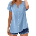 thumbnail image 2 of ClodeEU Women's Embroidered Linen Blend V Neck Short Sleeve Top ,Solid Color Casual Blouse for Summer Blue,Womens Plus M, 2 of 8
