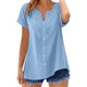 thumbnail image 2 of Craaazy Women's Relaxed Fit V Neck Blouse, Solid Color Short Sleeve Lace Trim Top, Loose Comfy Summer Tee for Work & Weekend Gifts, 2 of 9