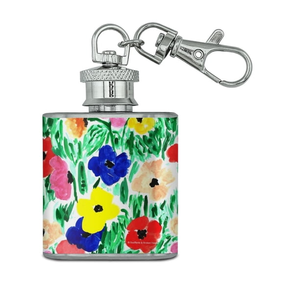 All the Flowers Pattern Stainless Steel 1oz Mini Flask Key Chain