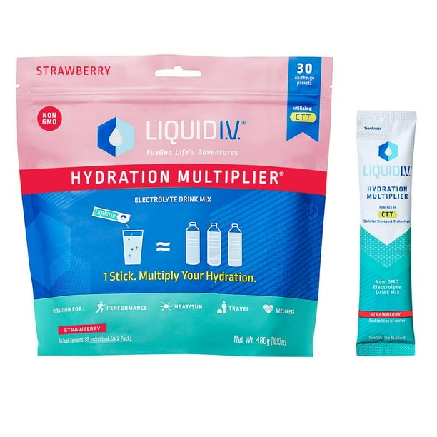 Liquid I.V. Hydration Multiplier, 30 Individual Serving Stick Packs in Resealable Pouch