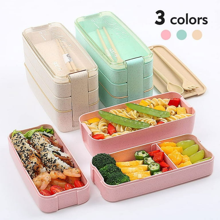 Ozazuco Bento Box For Kids And Adults With 3 Compartment,japanese Lunch Box,  Wheat Straw, Leak-proof Eco-friendly Bento Lunch Box Meal Prep Containers