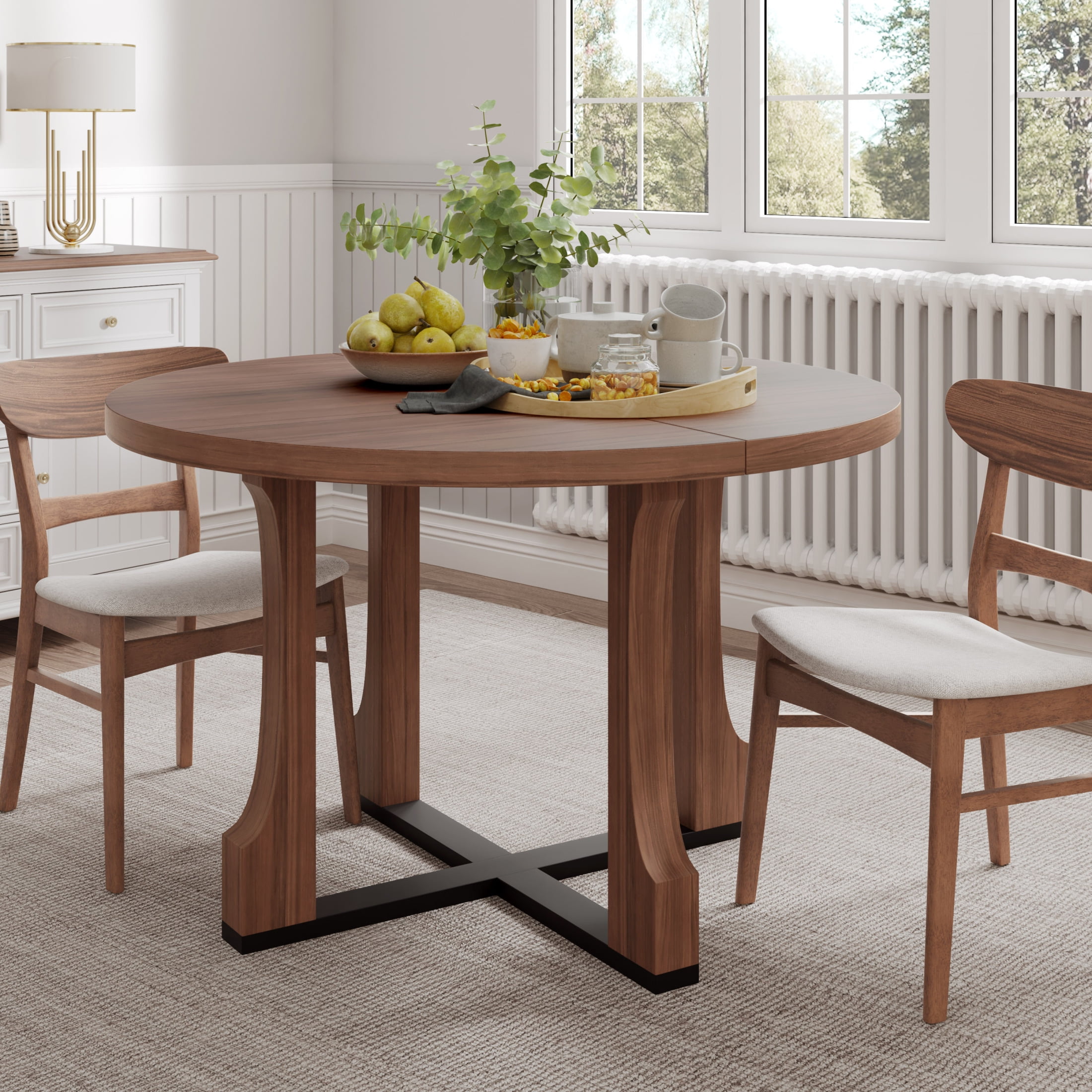 Christopher Knight Home Farmhouse 48" Round Dining Table, Solid Wood X-Base, Walnut