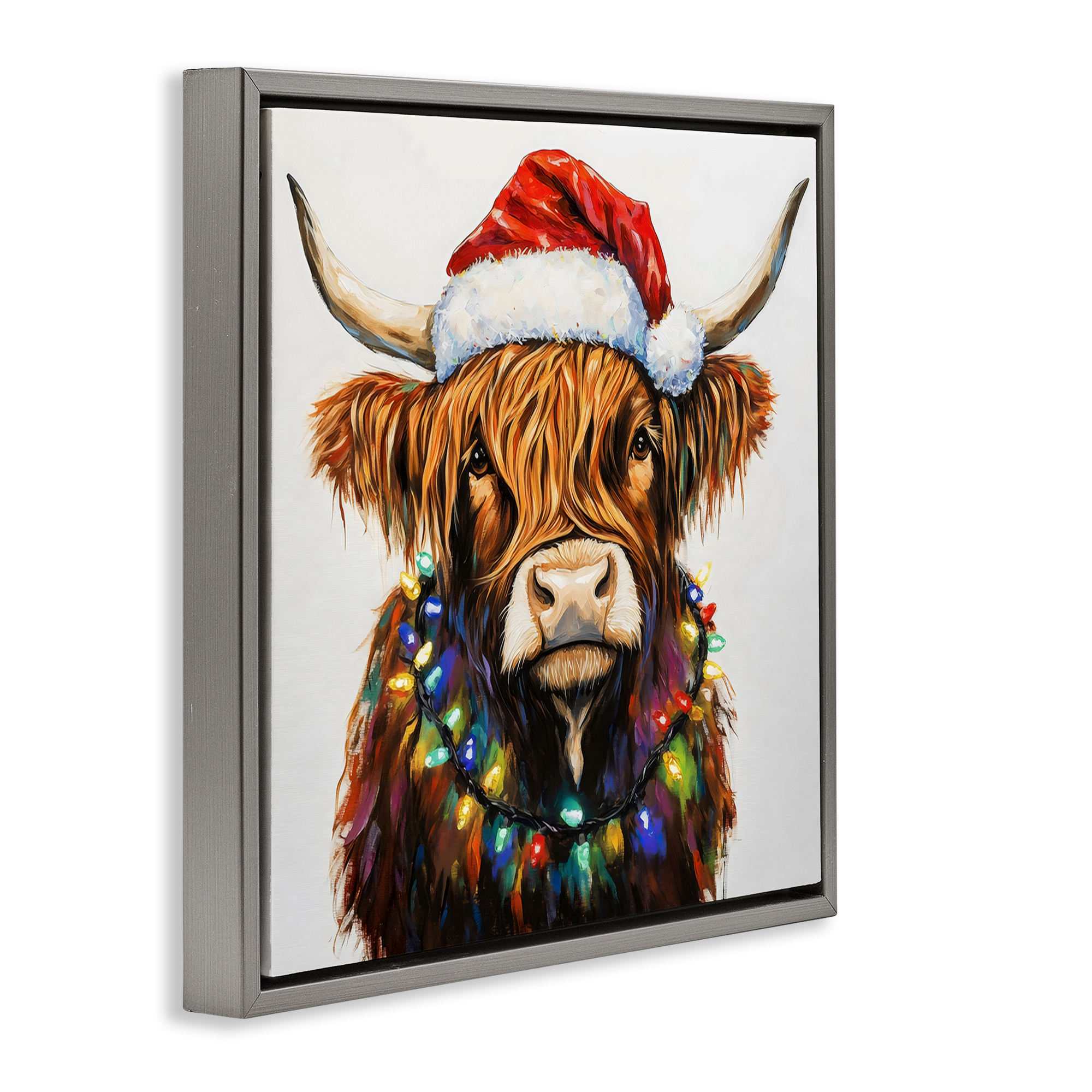 Holiday Lights Bedecked Highland Gray Framed Floater Canvas Wall Art, design by Petal Prints Design