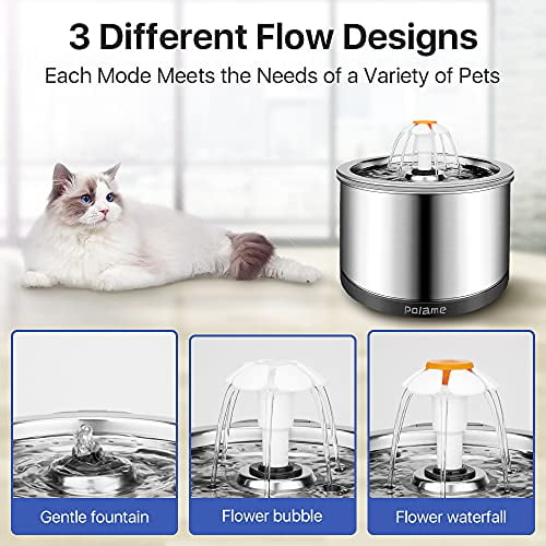 Cat Water Fountain Stainless Steel 2.5L/84oz Pet Water Fountain Ultra Quiet Metal with LED Light & 4-Stage Filtration Automatic Water Dispenser for Cat Small Dogs 