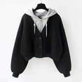 thumbnail image 2 of Gmluru Womens Oversized Jacket Solid Color Velvet Long Sleeved Zipper Cardigan Pocket Hooded Fake Two-Piece Hoodie Top 2025 Winter Fashion Clothes Black M, 2 of 5