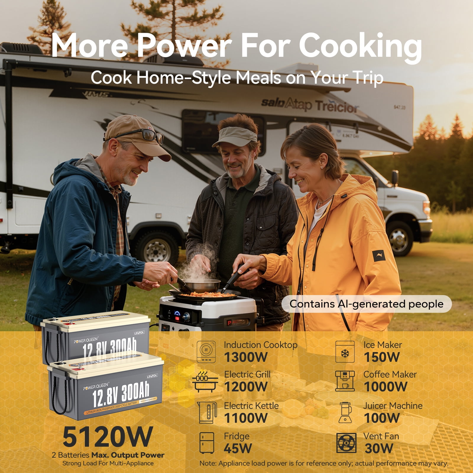 Power Queen 12V 300Ah Deep Cycle LiFePO4 Lithium Battery 3840Wh 200A BMS for Solar RV Marine Off Grid Cabin