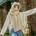 thumbnail image 3 of MIASHUI Women's Bear Ear Hat and Scarf Set Lined Winter Cap with Built-in Scarf Cute and Warm Khaki, 3 of 4