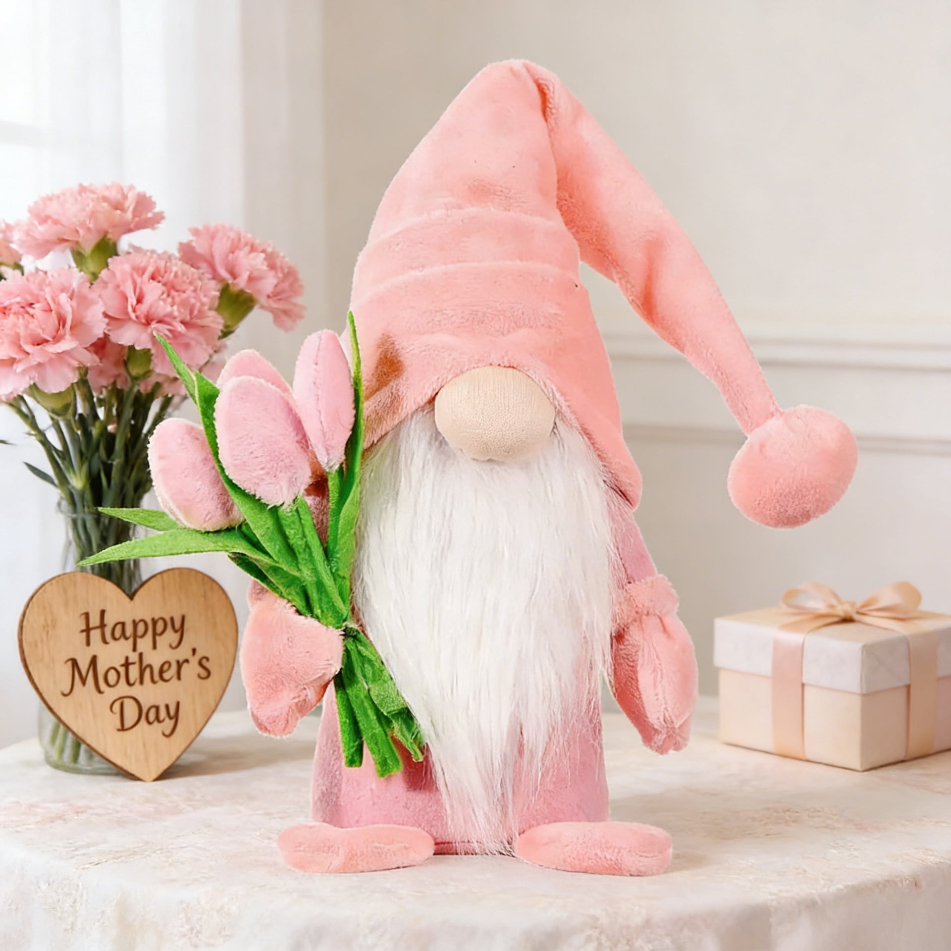 Spring Decor,2Pack 15 in Handmade Plush Gnomes with Tulip Bouquet Decorations for Home Classroom Office Shop,Mother's Day Teachers' Day Easter Gifts,Spring Gnomes Plush Table Decoration