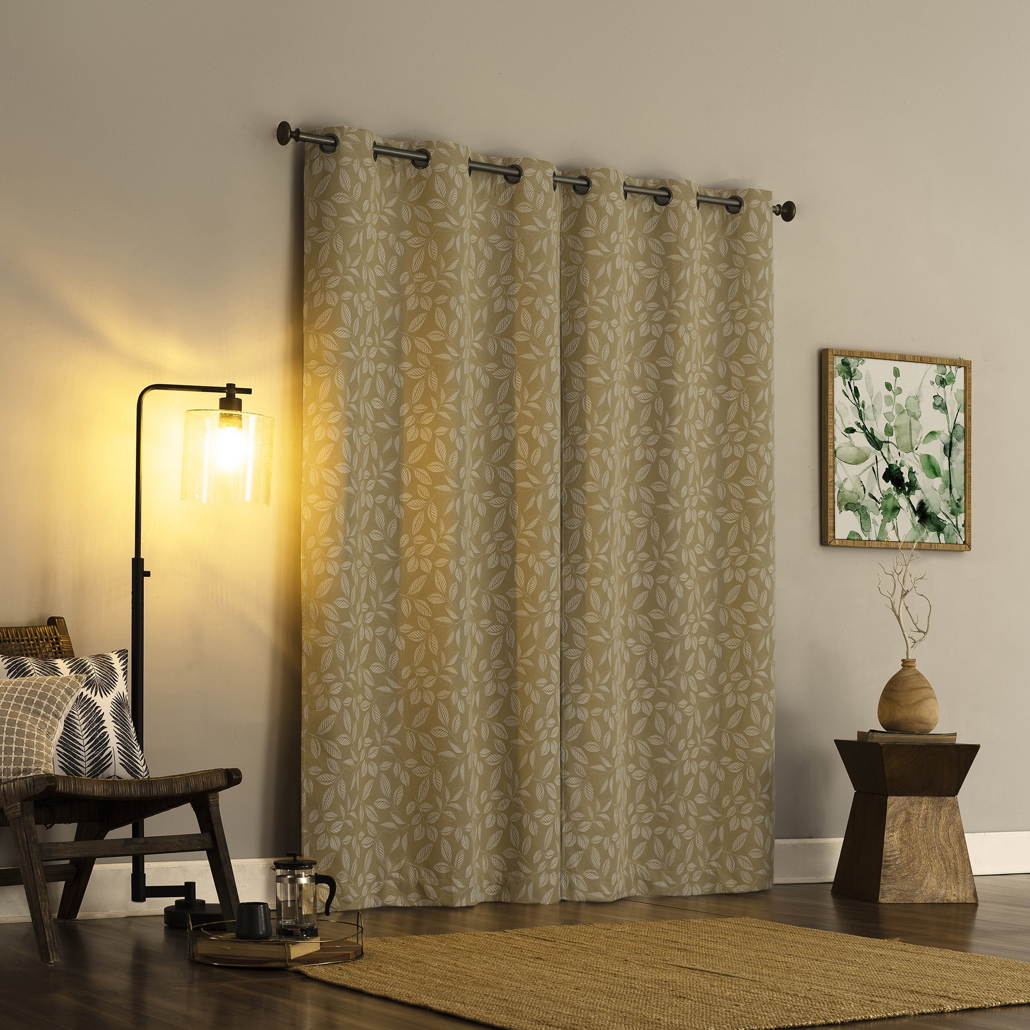 Sun Zero Satti Embroidered Leaf 100% Blackout Grommet Curtain Panel, 40"x96", Gold